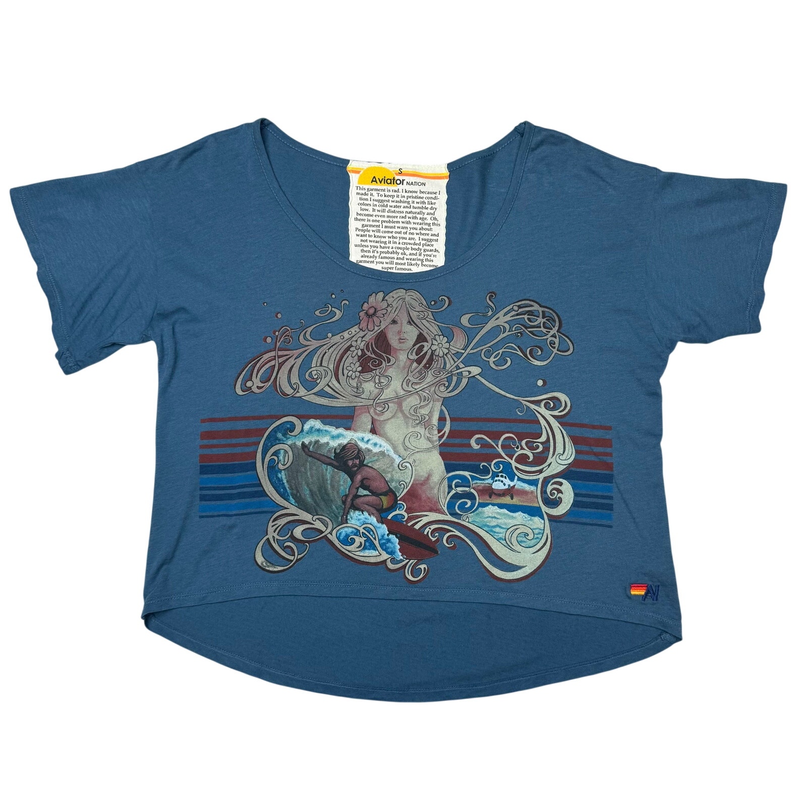 Aviator Nation Paige Mycoskie Mermaid Tee Surf Stripe Small Very Rare Goddess
